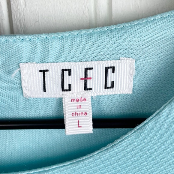 TCEC Turquoise Blue Drop Waist Ruffle Hem Sleeveless Mini Dress Size Large - Picture 7 of 10